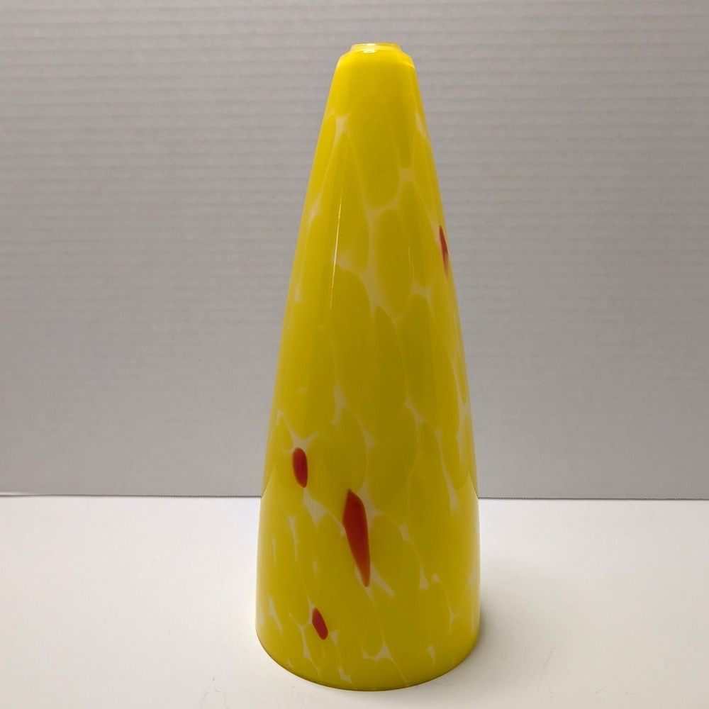 Art Glass Cone Lamp Shade Yellow‎ White Mottled Red Accents Replacement 9.25"